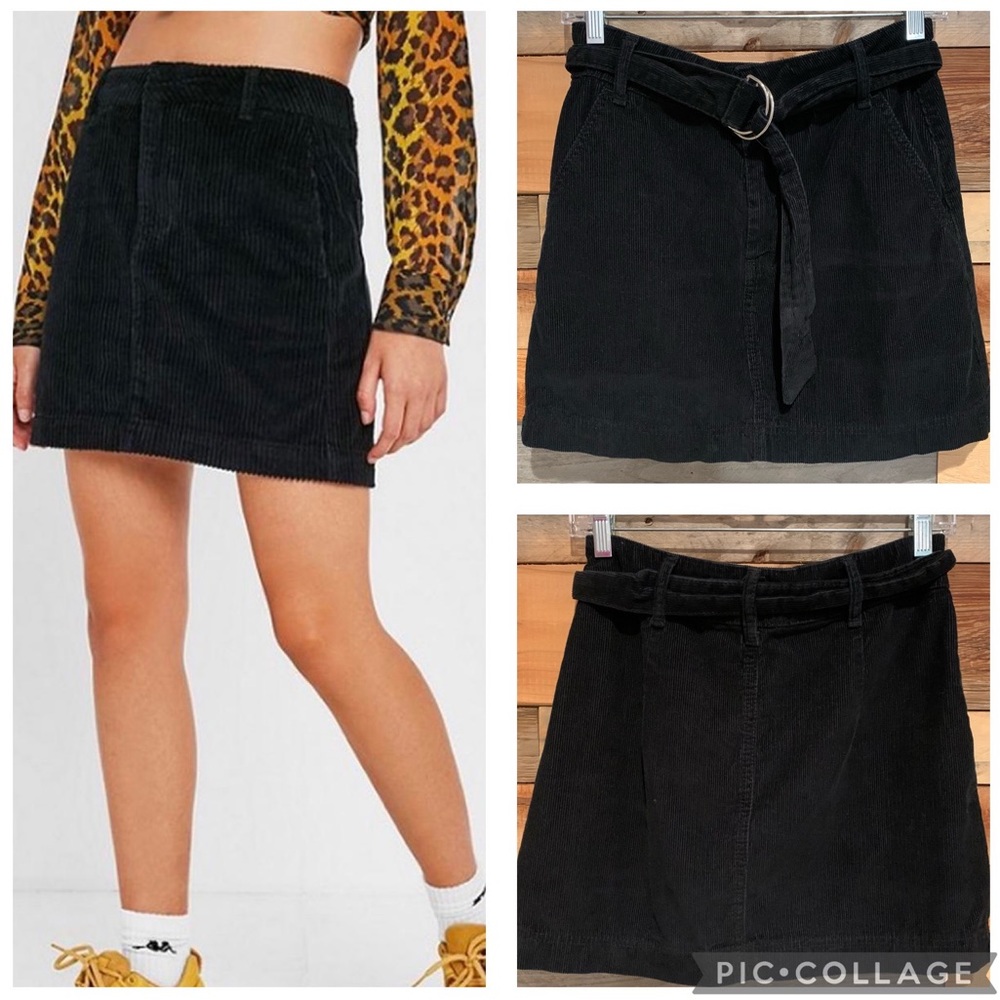 UO Urban Outfitters BDG Black Corduroy Belted Mini Skirt Size S - Picture 1 of 8